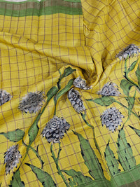 Pure Tussar Checks - Yellow with Green