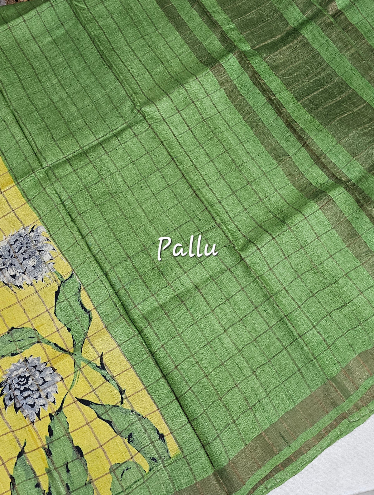 Pure Tussar Checks - Yellow with Green