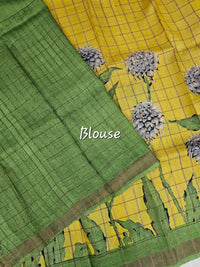 Pure Tussar Checks - Yellow with Green