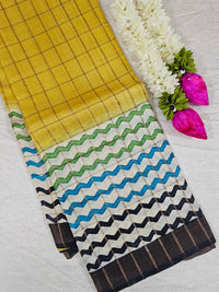 Pure Tussar Checks - Yellow with Multi Shade