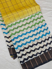 Pure Tussar Checks - Yellow with Multi Shade