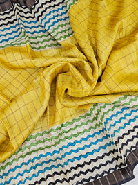 Pure Tussar Checks - Yellow with Multi Shade