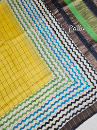 Pure Tussar Checks - Yellow with Multi Shade