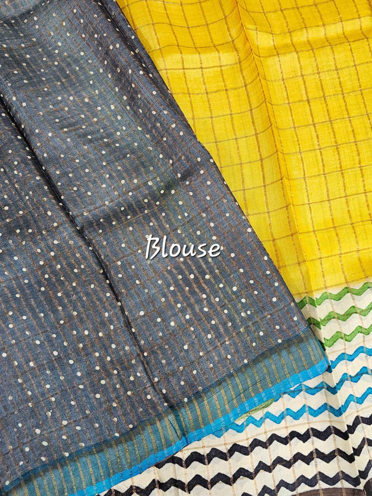 Pure Tussar Checks - Yellow with Multi Shade