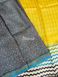 Pure Tussar Checks - Yellow with Multi Shade