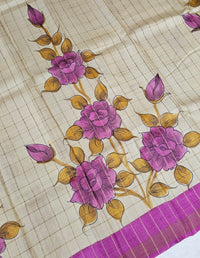 Pure Tussar Silk with Hand Paint - Tussar with Pink