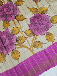 Pure Tussar Silk with Hand Paint - Tussar with Pink