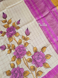 Pure Tussar Silk with Hand Paint - Tussar with Pink