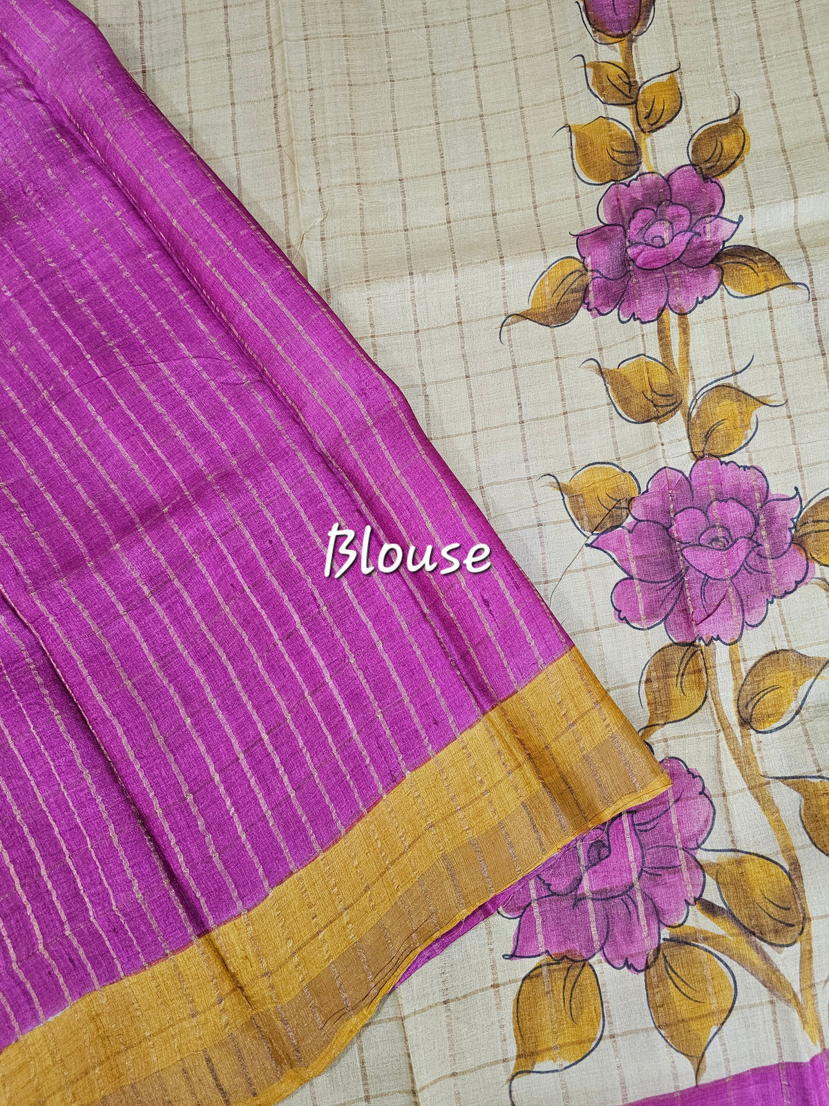 Pure Tussar Silk with Hand Paint - Tussar with Pink