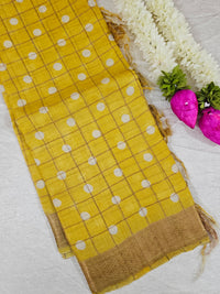 Pure Tussar Check with Kachi Border - Yellow with Multi Shade