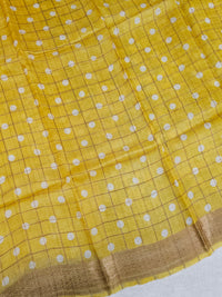 Pure Tussar Check with Kachi Border - Yellow with Multi Shade