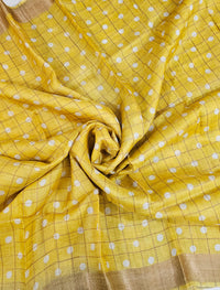 Pure Tussar Check with Kachi Border - Yellow with Multi Shade