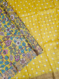 Pure Tussar Check with Kachi Border - Yellow with Multi Shade