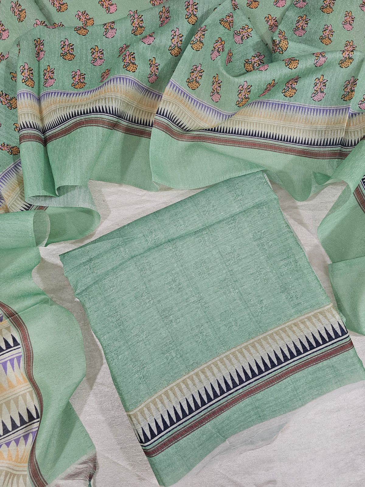 Semi Tussar 2Pcs Unstitched Salwar - Sea Green