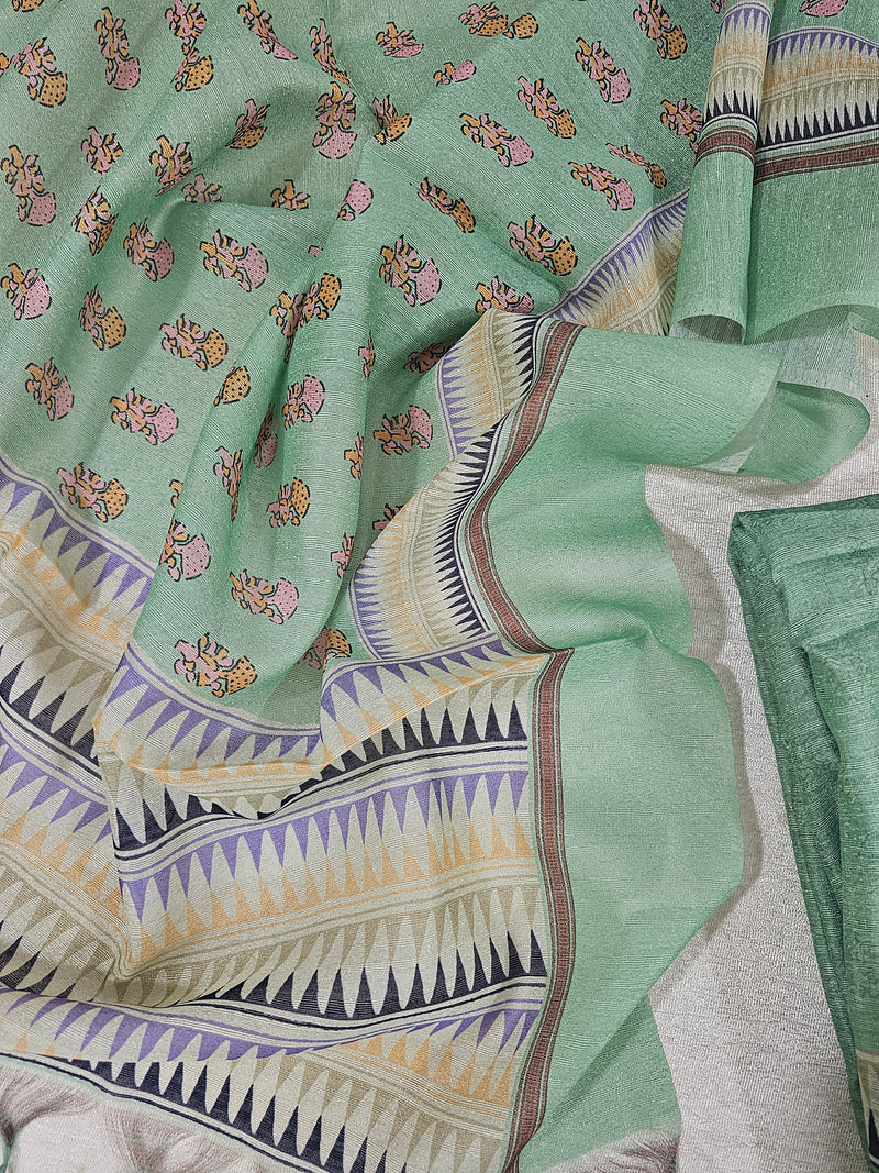 Semi Tussar 2Pcs Unstitched Salwar - Sea Green