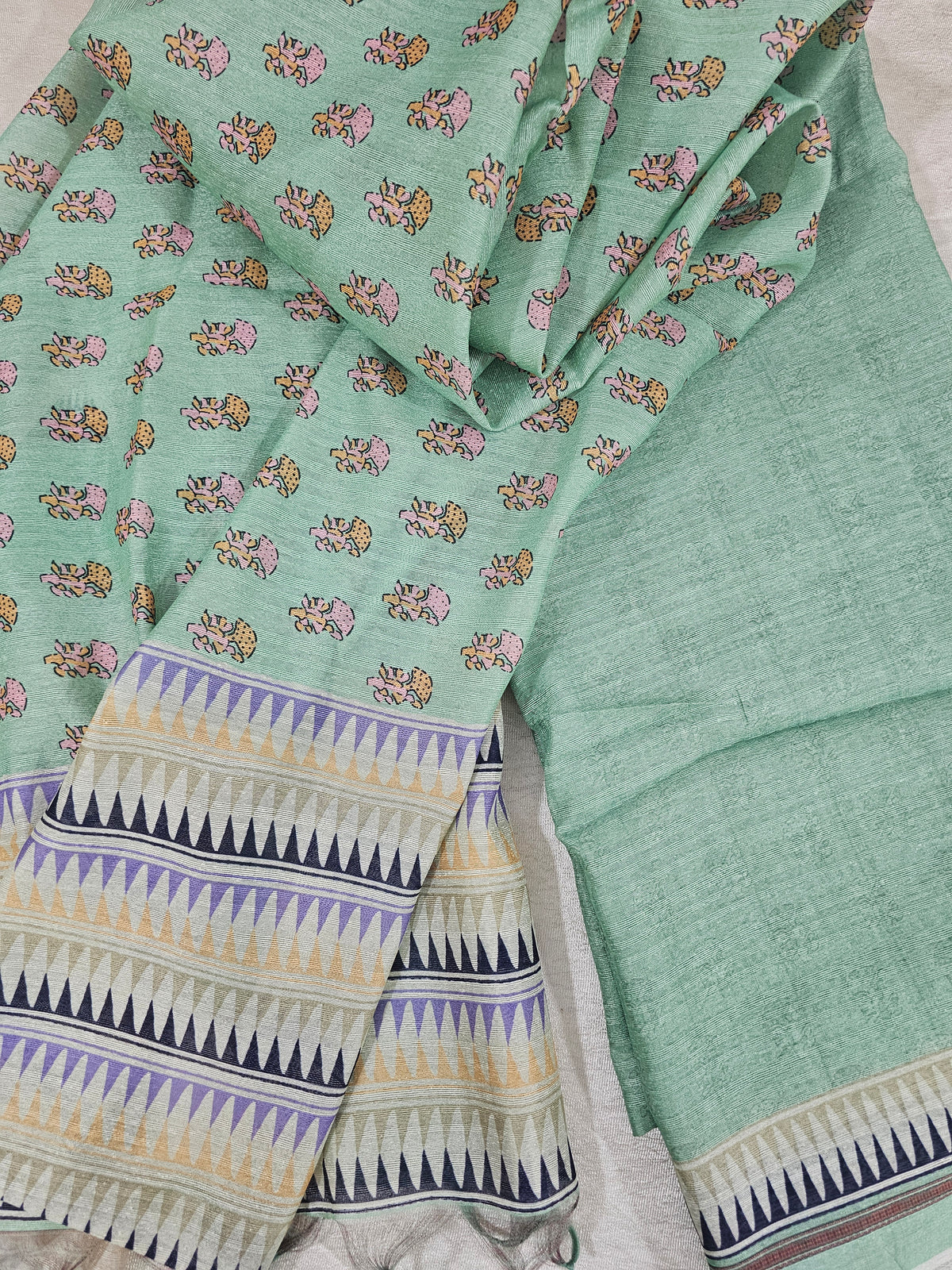 Semi Tussar 2Pcs Unstitched Salwar - Sea Green