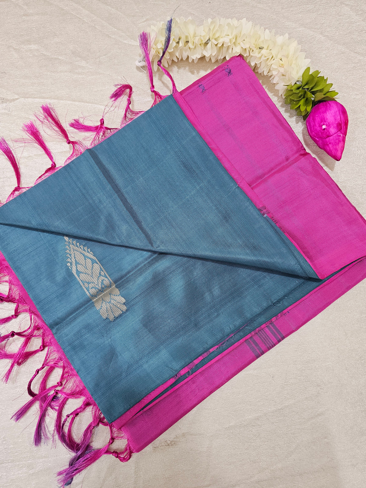 Chinnalampattu Saree - Grey with Pink