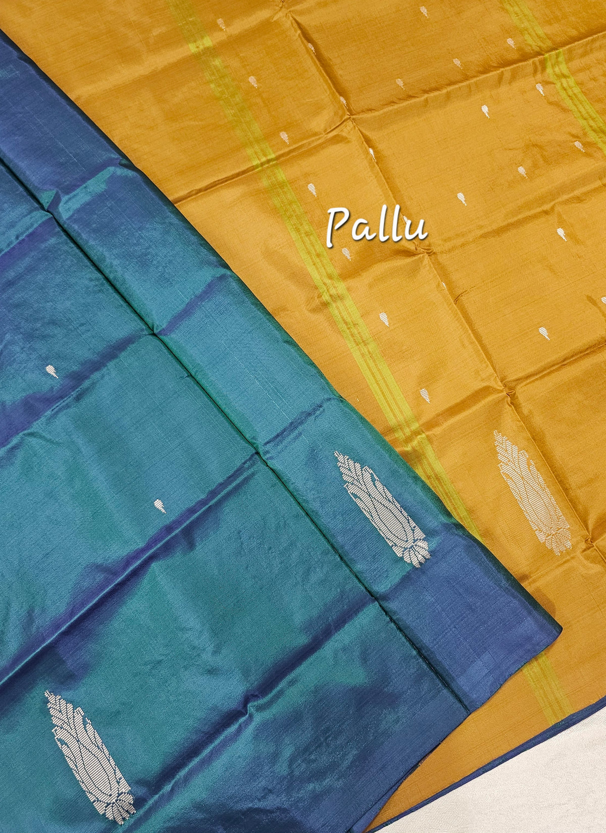 Chinnalampattu Saree - Dual Shade Peacock Blue cum Green with Brown
