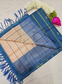 Chinnalampattu Saree - Pastel Peach with Peacock Blue