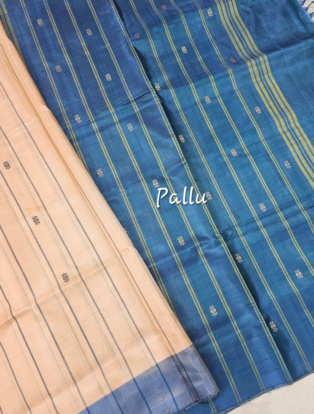 Chinnalampattu Saree - Pastel Peach with Peacock Blue