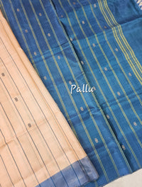 Chinnalampattu Saree - Pastel Peach with Peacock Blue