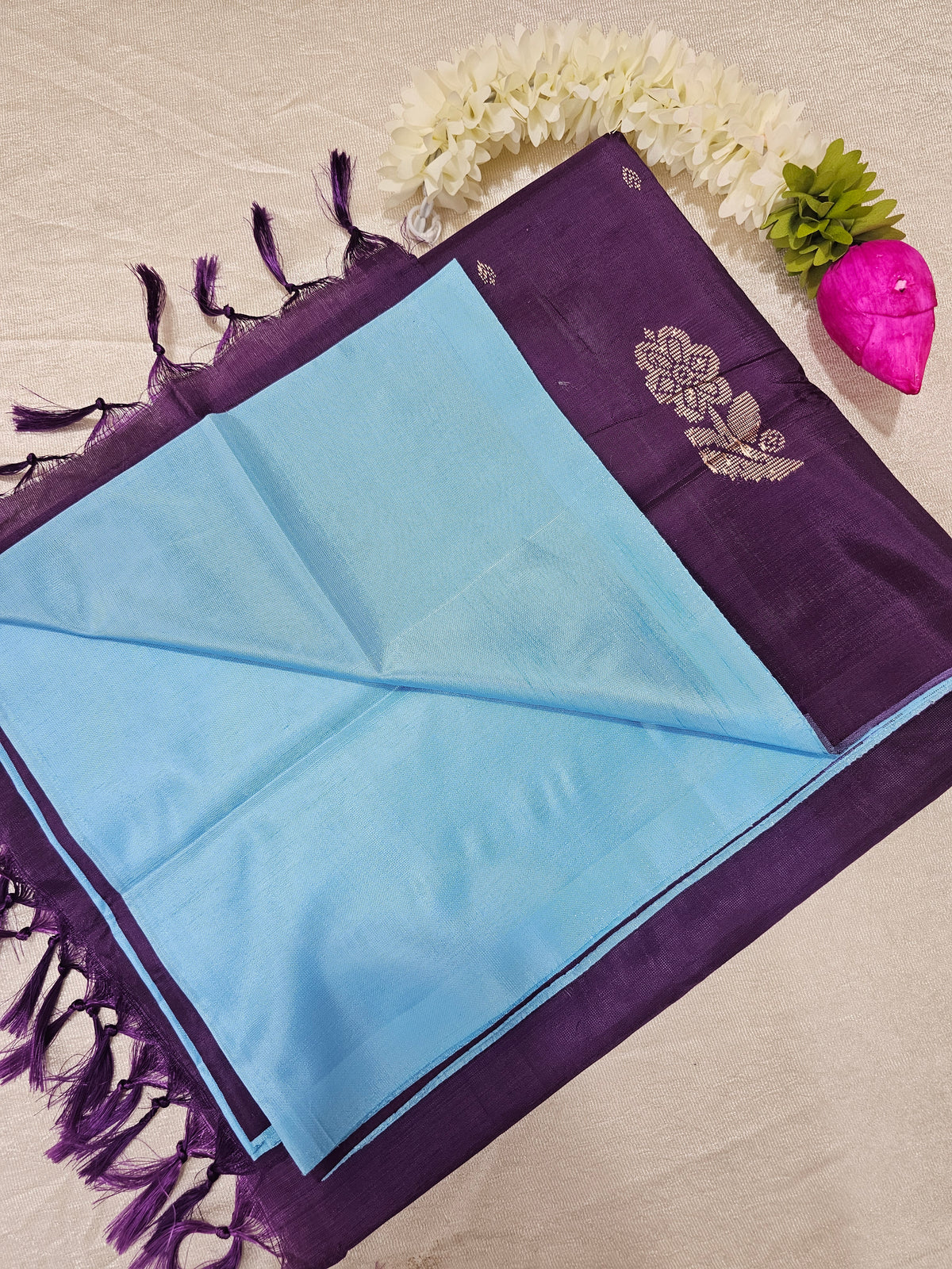Chinnalampattu Saree - Blue with Dark Purple