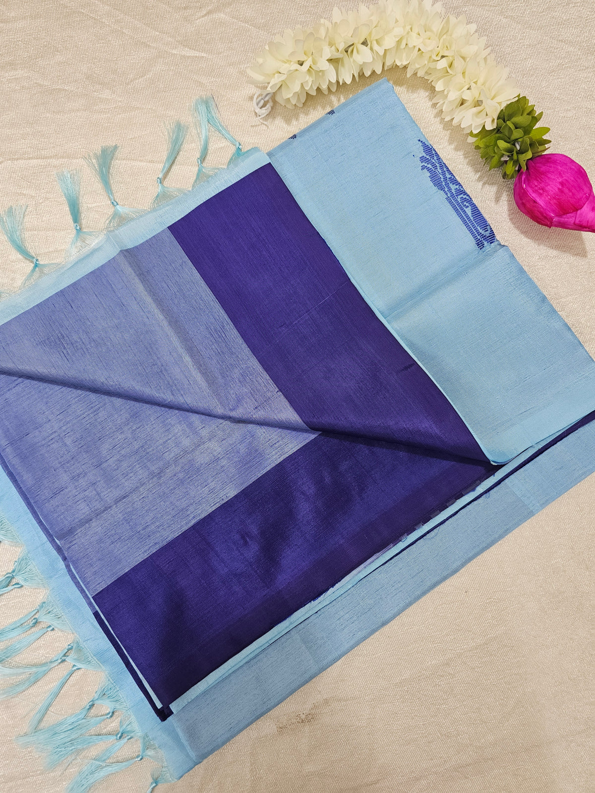 Chinnalampattu Saree - Dark Blue with Sky Blue
