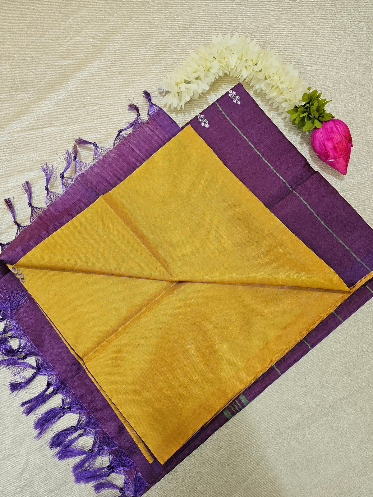 Chinnalampattu Saree - Mustard Yellow with Purple