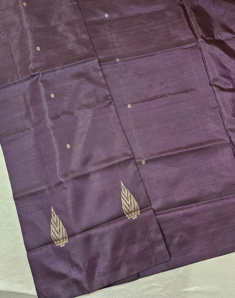 Chinnalampattu Saree - Dark Purple cum Brown with Orange