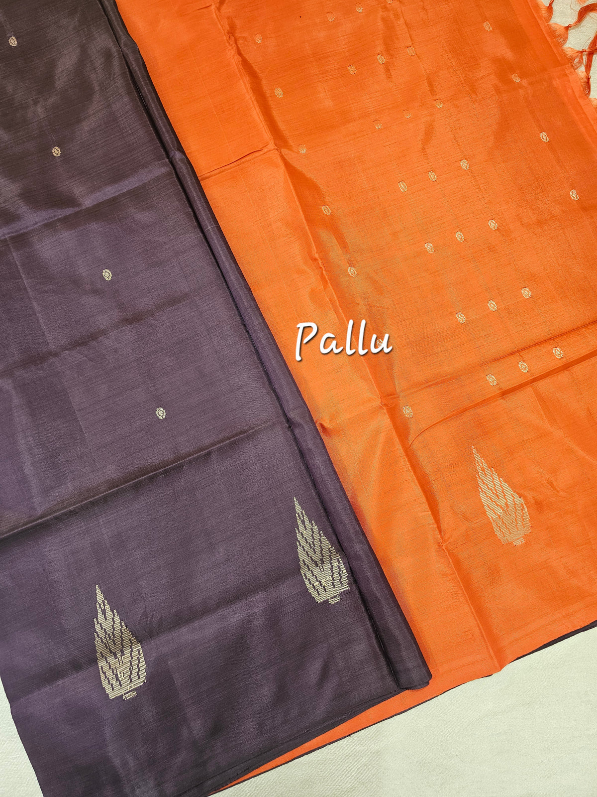 Chinnalampattu Saree - Dark Purple cum Brown with Orange