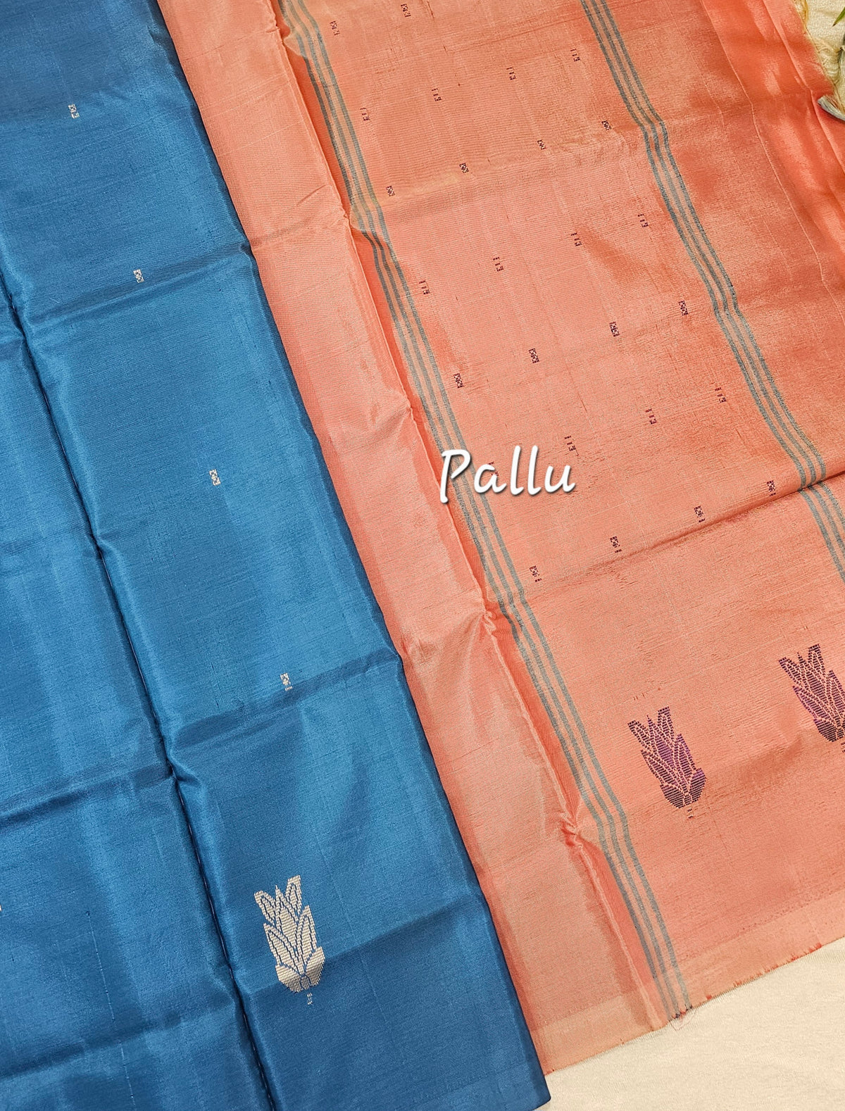 Chinnalampattu Saree - Blue with Peach