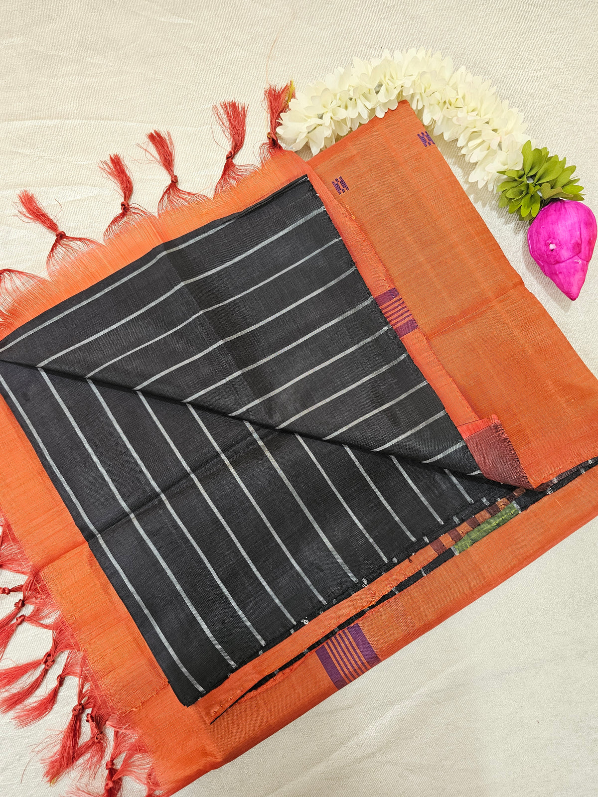 Chinnalampattu Saree - Black with Orange