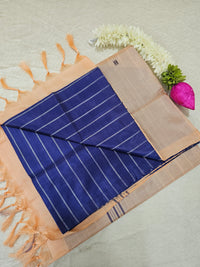 Chinnalampattu Saree - Dark Blue with Pastel Orange