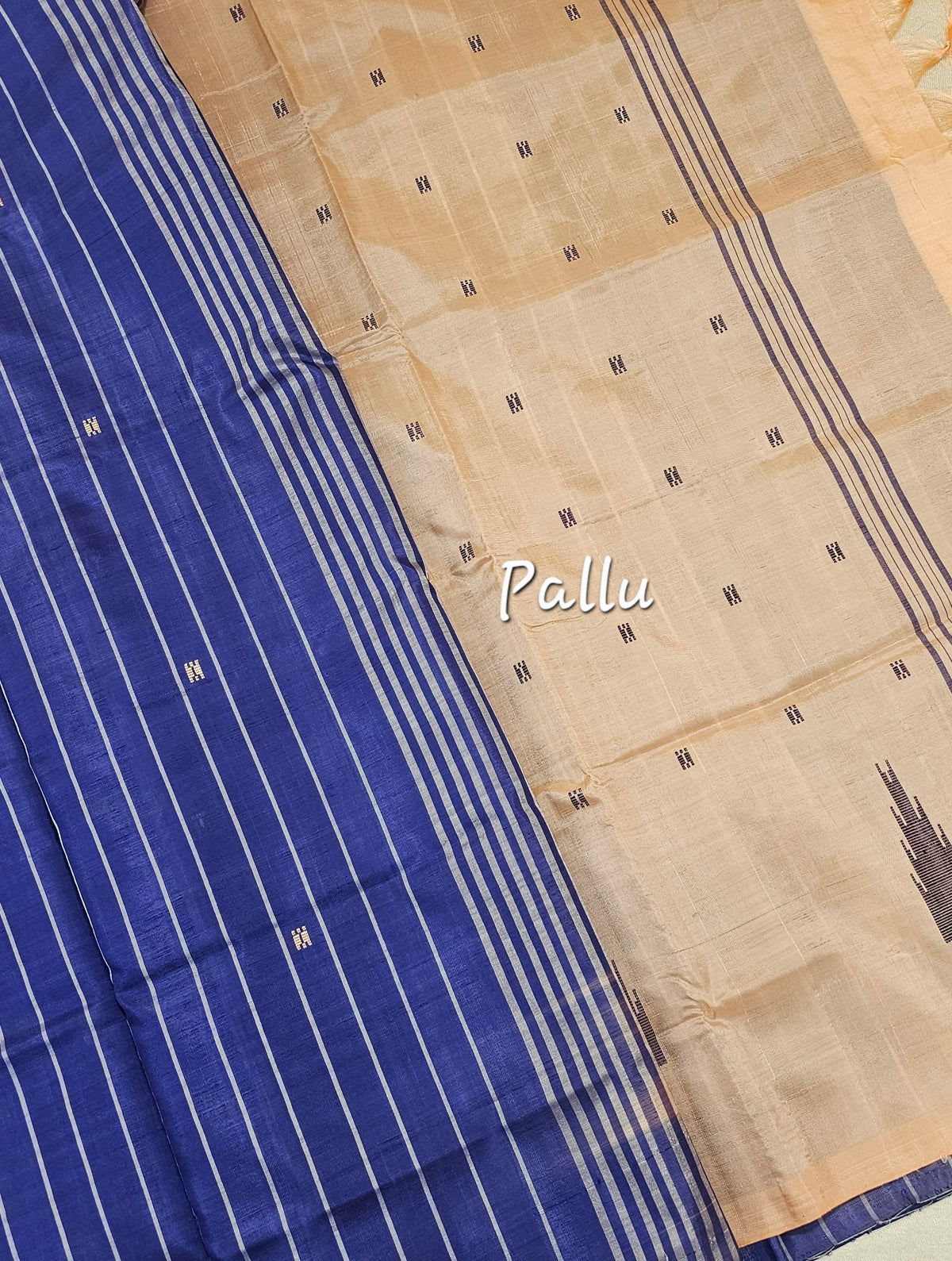 Chinnalampattu Saree - Dark Blue with Pastel Orange