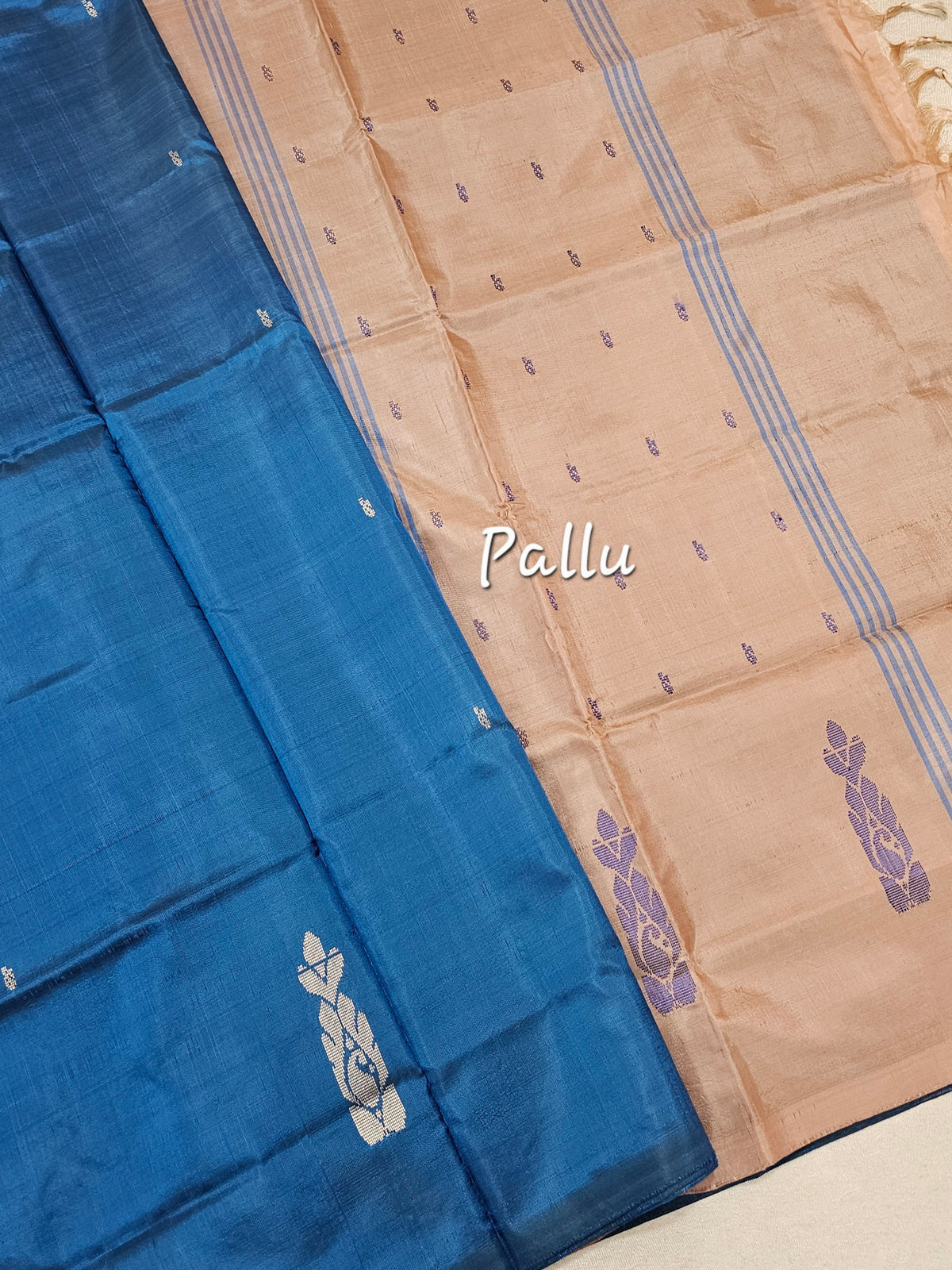 Chinnalampattu Saree - Peacock Blue with Cream