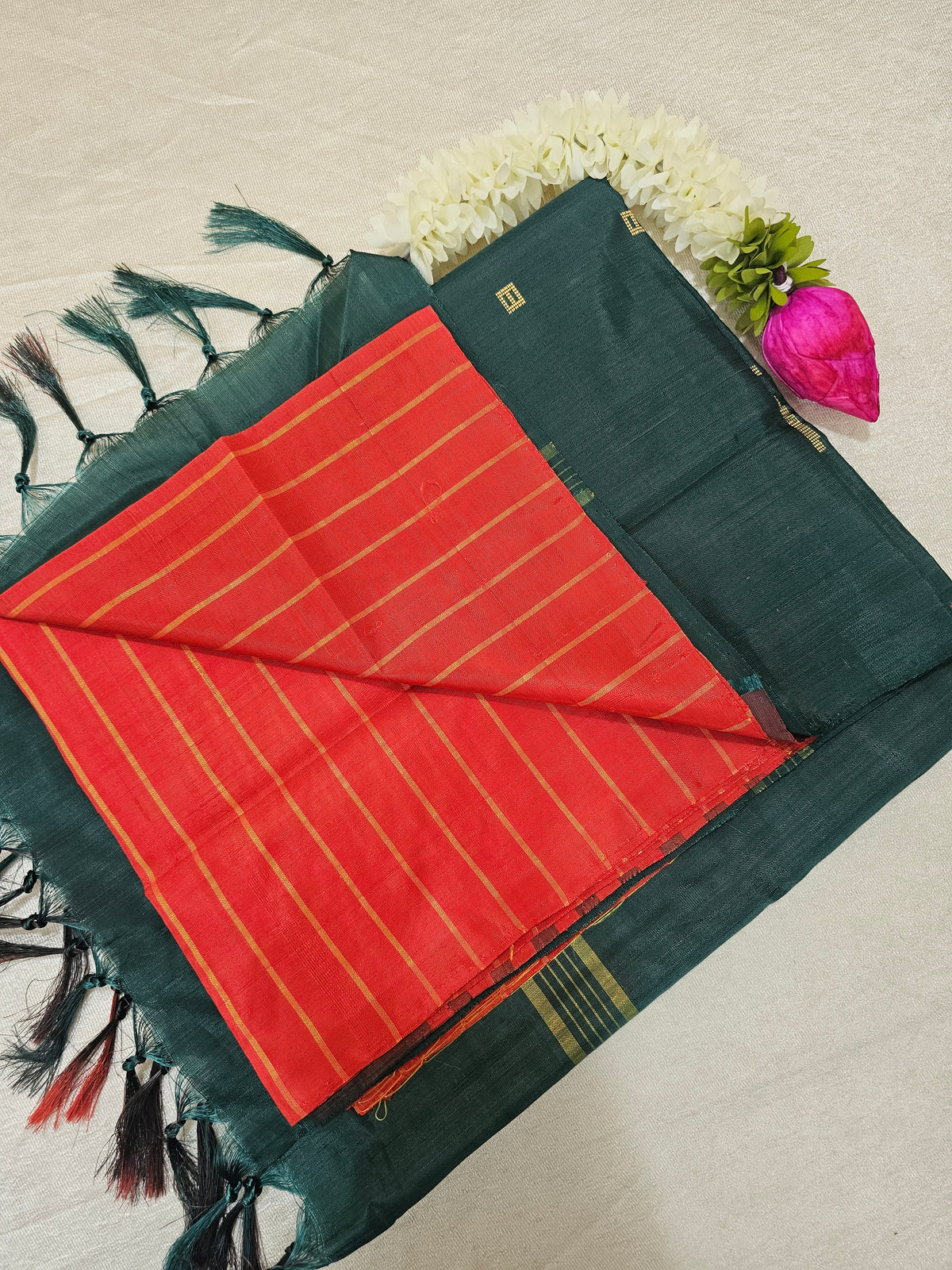 Chinnalampattu Saree - Red with Dark Green