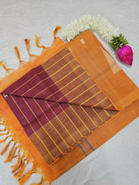 Chinnalampattu Saree- Dark Red with Orange