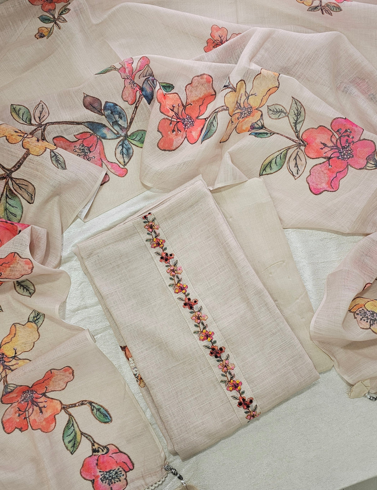 Linen Unstitched Salwar - Cream