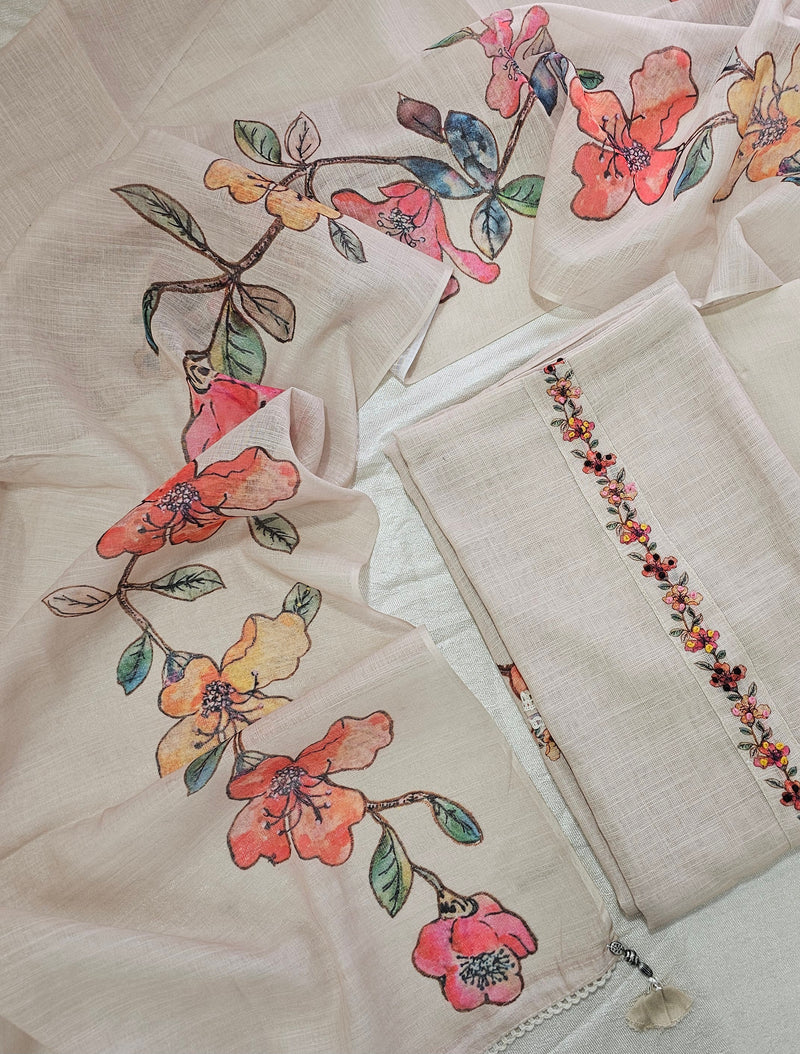 Linen Unstitched Salwar - Cream