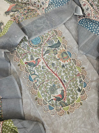 Linen with Kantha Unstitched Salwar - Grey
