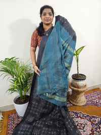 Bhagalpuri with Batik Print - Grey with Dark Sea Green