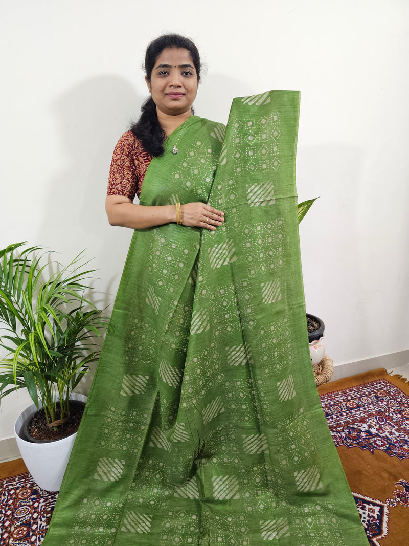Bhagalpuri with Batik Print - Green With Grey