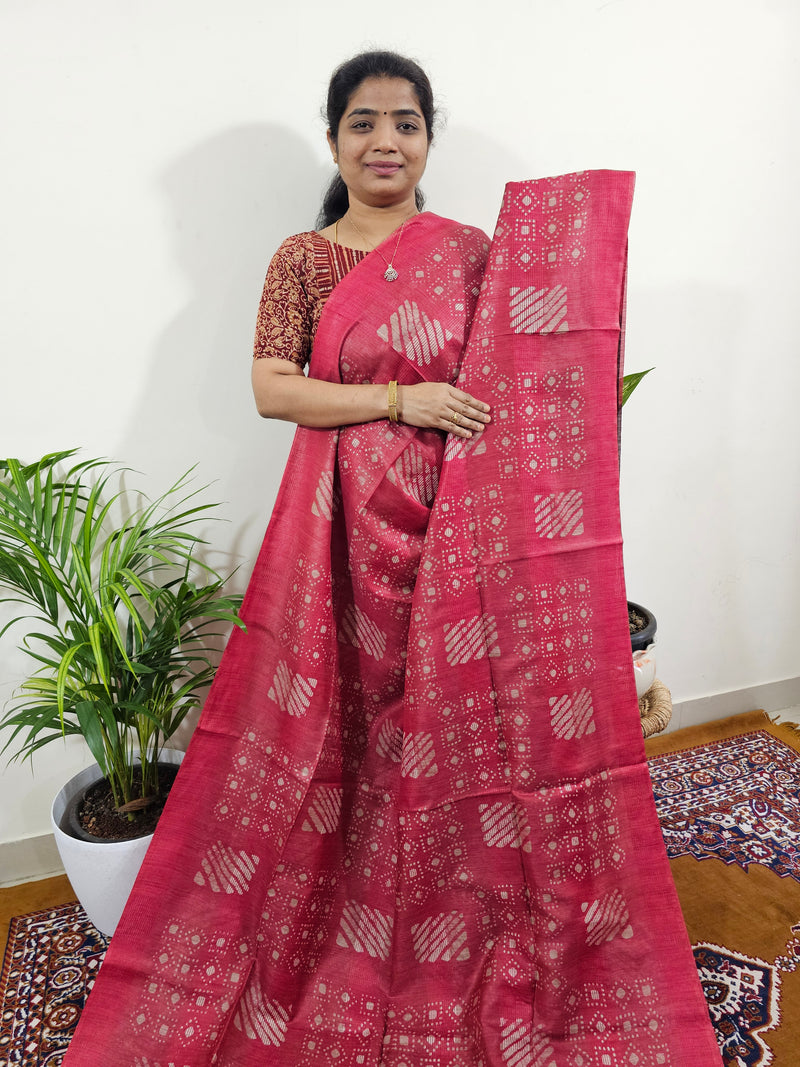 Bhagalpuri with Batik Print - Pink with Brown