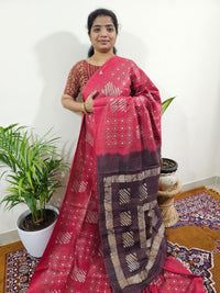 Bhagalpuri with Batik Print - Pink with Brown