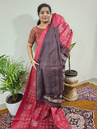 Bhagalpuri with Batik Print - Pink with Brown