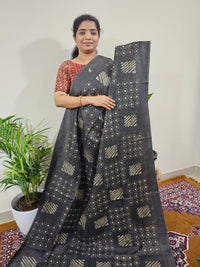 Bhagalpuri with Batik Print - Grey with Maroon