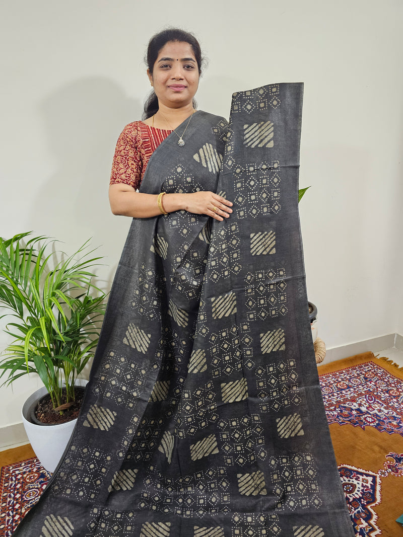 Bhagalpuri with Batik Print - Grey with Maroon