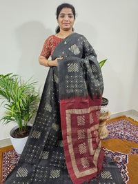 Bhagalpuri with Batik Print - Grey with Maroon