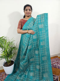 Bhagalpuri with Batik Print - Sea Green with Blue