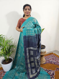 Bhagalpuri with Batik Print - Sea Green with Blue